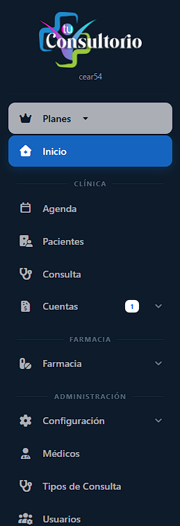 Sidebar principal del sistema